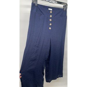 New Directions Woman’s Pant Navy Wide Leg Linen Like Lined  Med NWT Cruise‎